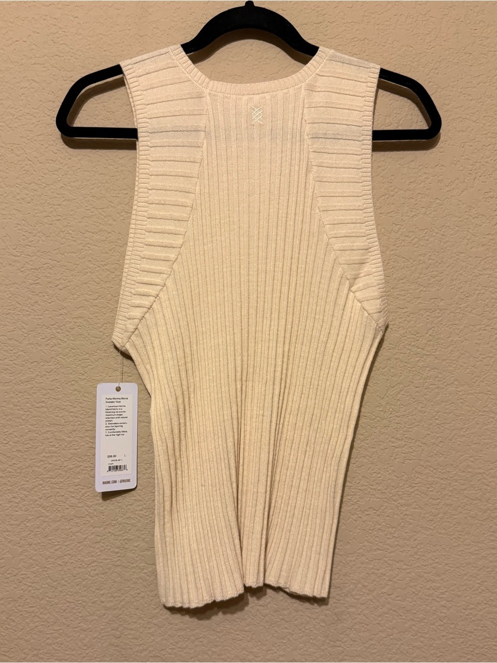 RHONE Women’s Porto Merino Wool Blend Sweater Vest Sleeveless Cream Sz L NWT - Picture 4 of 9